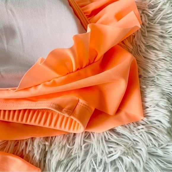Nwot Peach Palm Tree High Waist Halter Ruffle Bikini - Picture 11 of 13